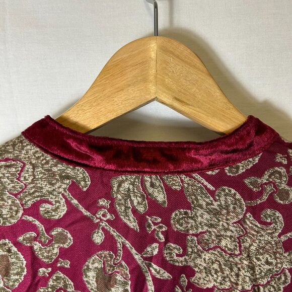 Soft Surroundings Wine Floral Paisley Velvet Embroidered Boho LS Tunic Top Sz L - Picture 10 of 13